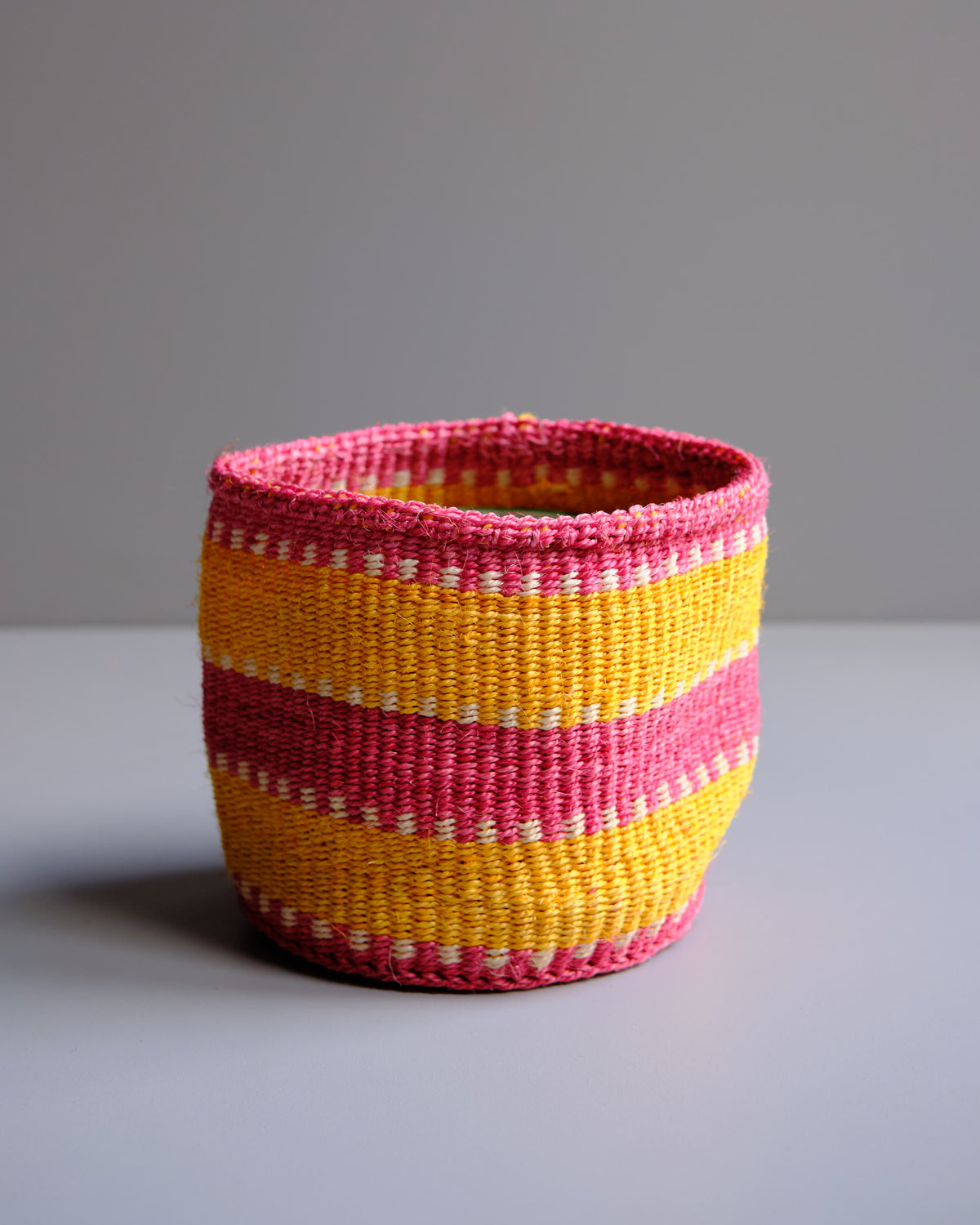 Pink and Orange Striped Sisal Basket